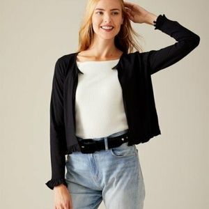 A.T.U.N. Women's Black Ruffle Evie Cardigan